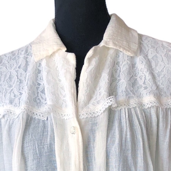 Vintage lace trim crepe-textured semi sheer dolman sleeve top SHARON 80s… - Picture 5 of 10
